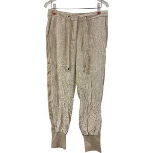 Anthropologie‎ Peseerico Italy Jogger Pants Size 44 Viscose Metallic Cream